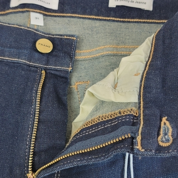 Frame Le Skinny De Jeanne Fellah Slit Rivet Clean Denim Blue Jeans Sz 31 NEW - Picture 4 of 16
